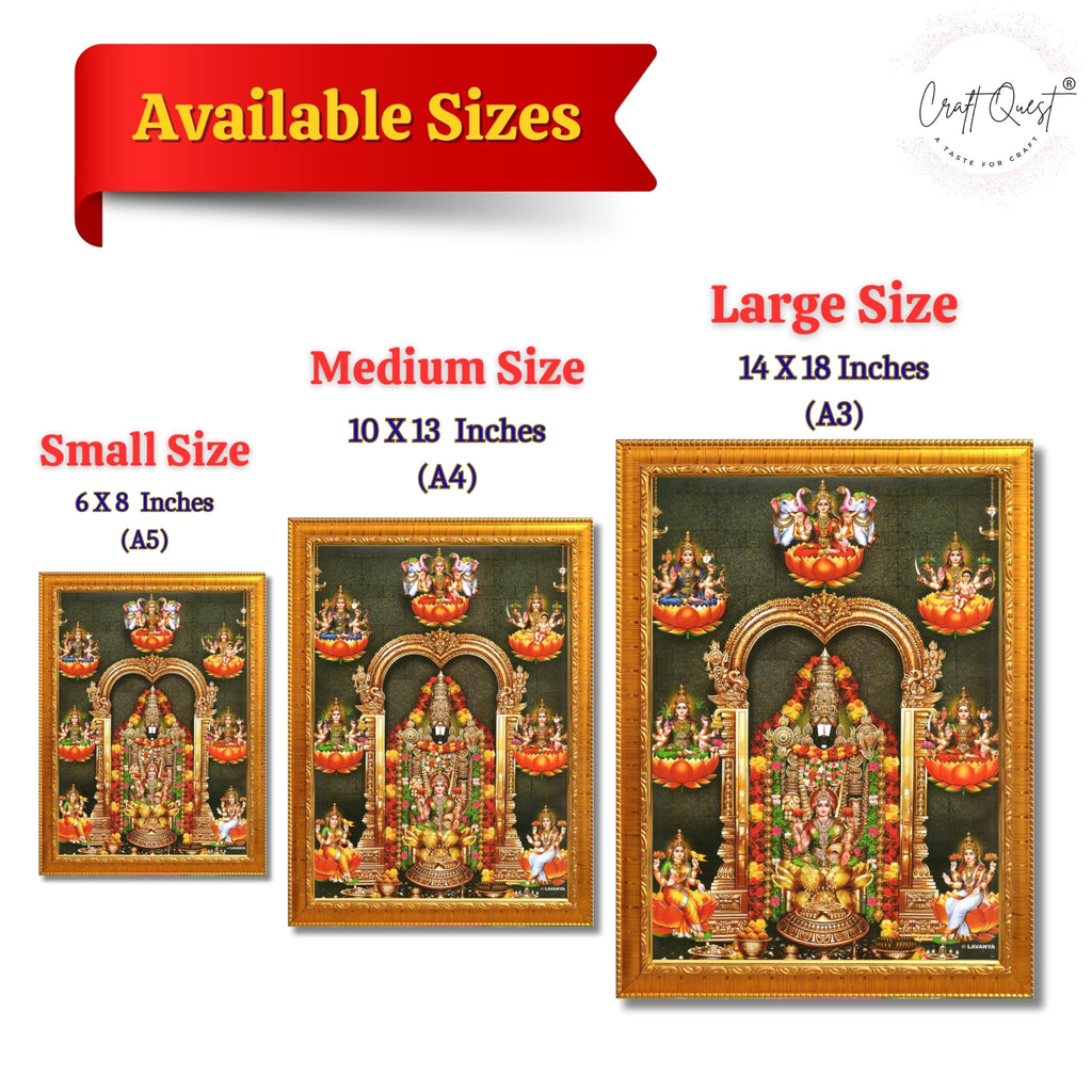CRAFT QUEST Lord Tirupati Balaji Lord Venkateshwara Swamy Wall Painting Framed, Home, Temple, Pooja, Wall Décor Item