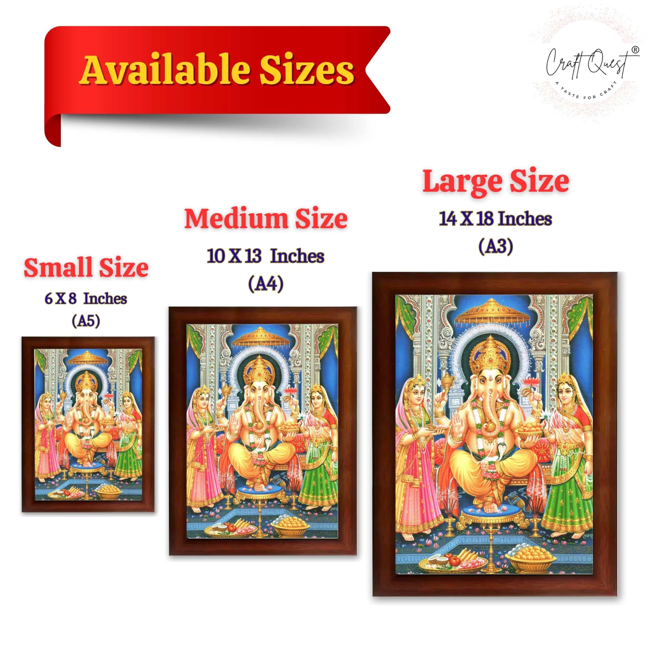 CRAFT QUEST Lord Ganesha Ganpati ji Modern Wall Painting With Frame For Pooja, Home and Office Decor,