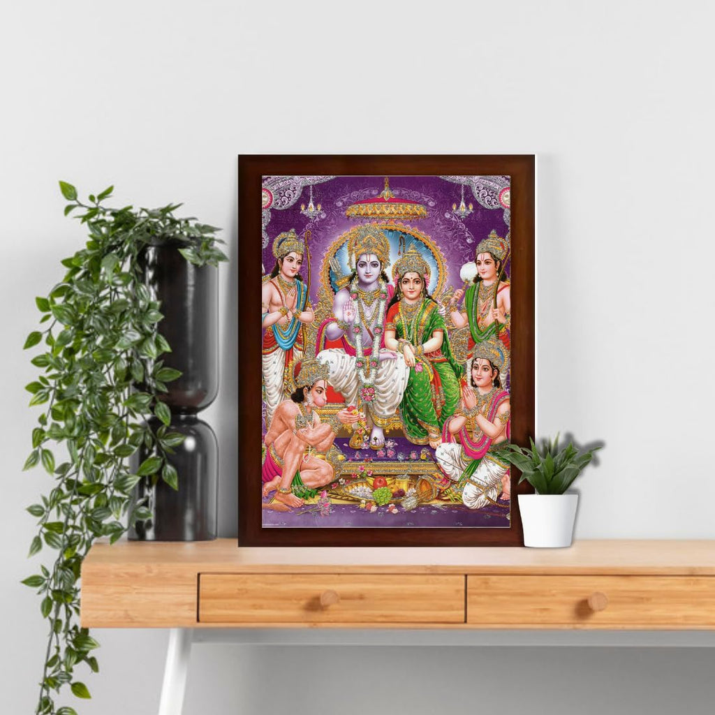 Craft Quest Shree Ram Darbar Sparkle Coated Framed Home Decorative Gift Item Painting (14 X 10 Inches, Synthetic, Multicolour, Religious)
