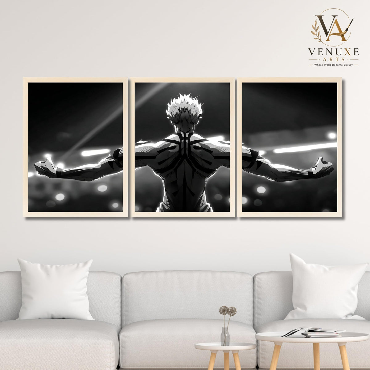 VENUXE ARTS Set Of 3 Anime Characters Wall Framed |Anime Characters Framed Poster for Living Room Bedroom Gaming Room Studio Wall Decor