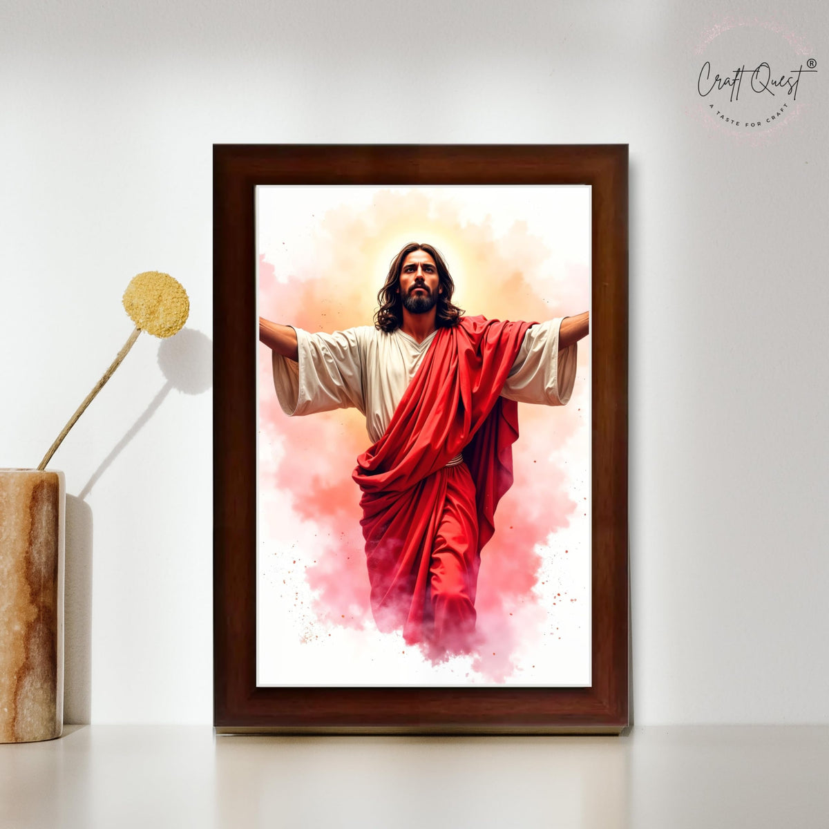 CRAFT QUEST Jesus Christ Photo with Frame, Photo Frame, Jesus Painting, Christian Wall Frames