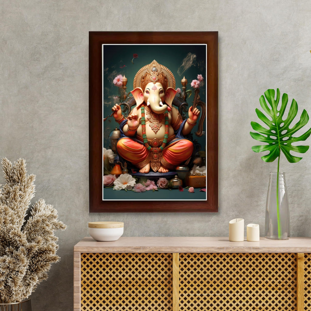 CRAFT QUEST Lord Ganesha Ganpati ji Abstract Modern Wall Painting With Frame For Home and Pooja,Office Décor