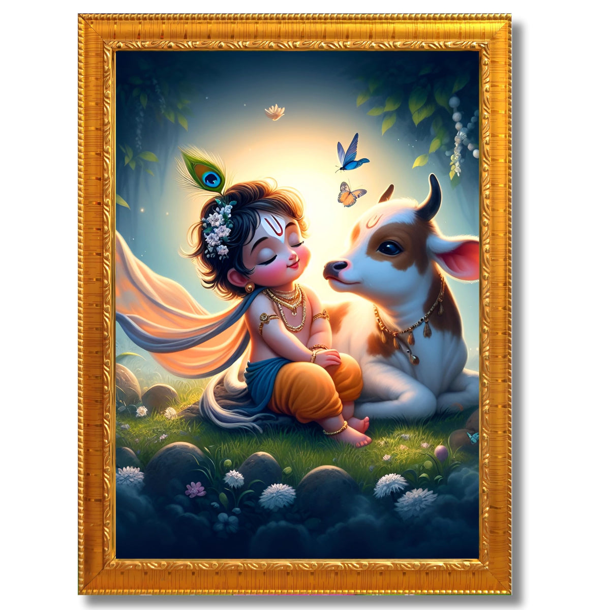 CRAFT QUEST Cute Bal Gopal HD Print | Premium Transparent Frame for Home Temple, Office Desk, Car Dashboard