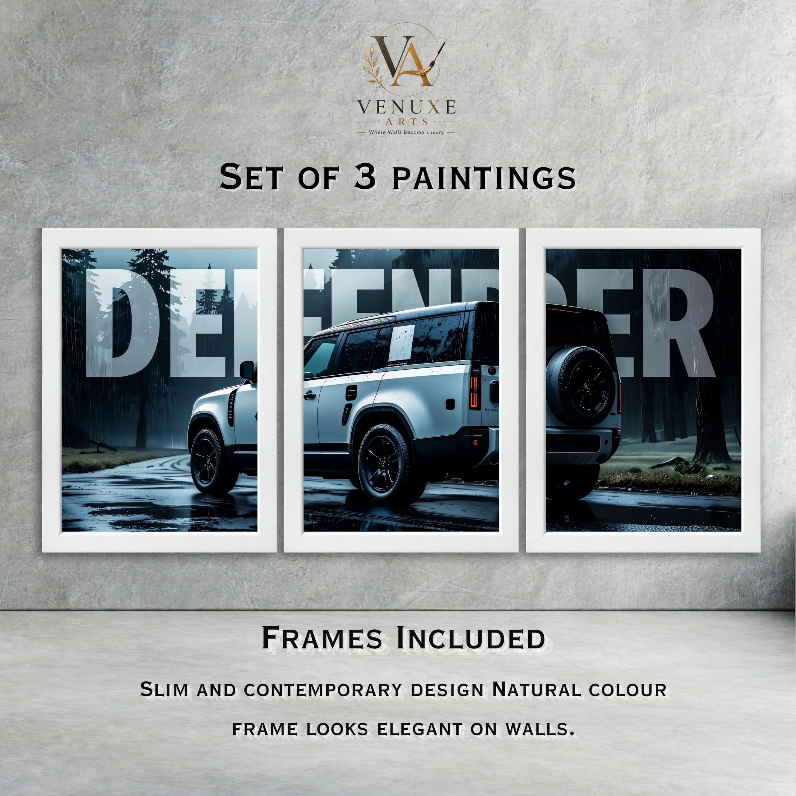 VENUXE ARTS Set Of 3 Big Sports Cars Framed Posters Gift Items for Boys Room Wall Decoration Bedroom Living Room Office Studio Décor | Car Poster Frame for Wall Décor