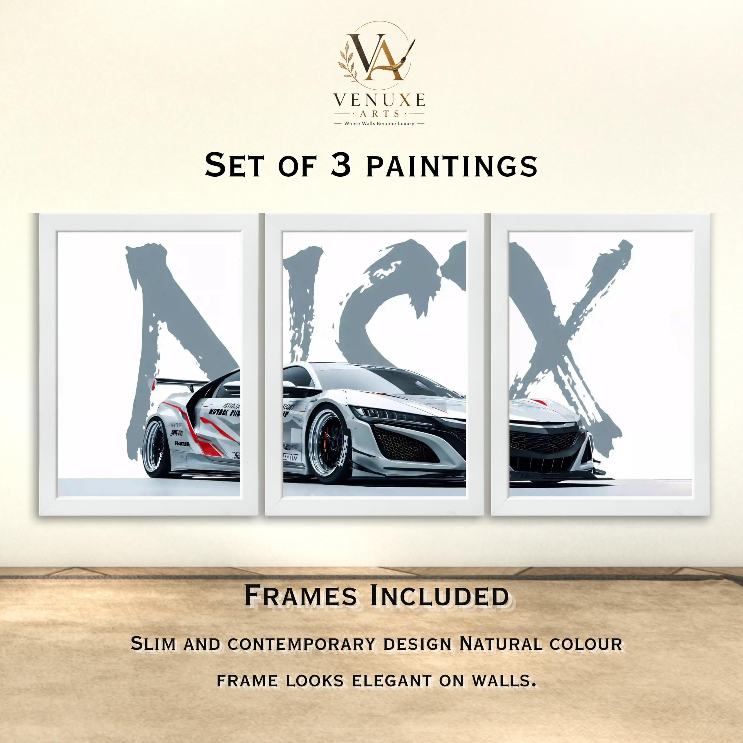 VENUXE ARTS Set Of 3 Big Sports Cars Framed Posters Gift Items for Boys Room Wall Decoration Bedroom Living Room Office Studio Décor | Car Poster Frame for Wall Décor