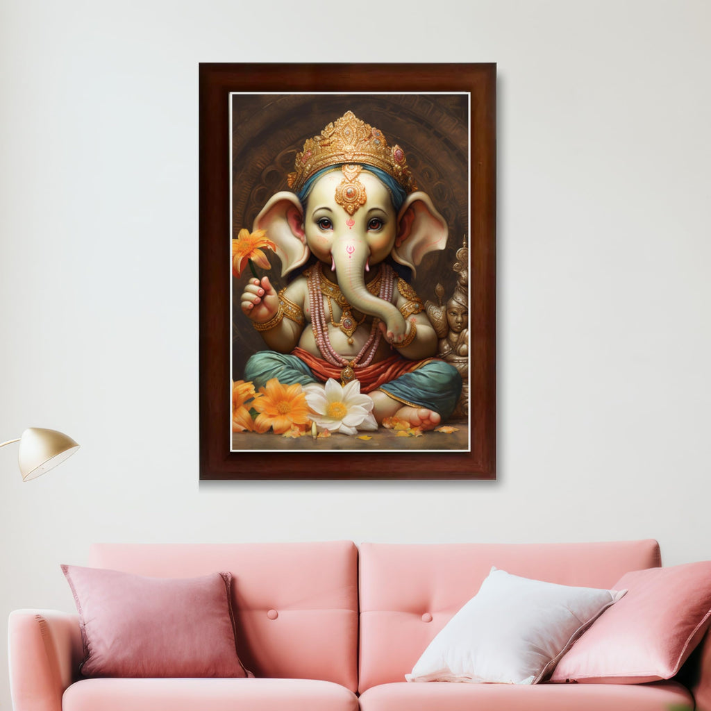 CRAFT QUEST Lord Ganesha Ganpati ji Abstract Modern Wall Painting With Frame For Home and Office Décor