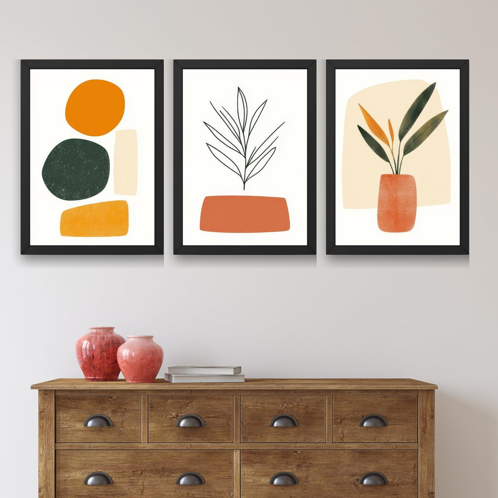 CRAFT QUEST SET OF 3 Organic Abstract Wall Art | Set of 3 Frames for Home Decoration | Ideal for Living Room, Bedroom & Offices