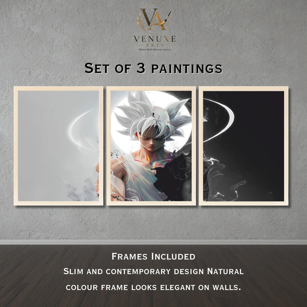 VENUXE ARTS Set Of 3 Anime Characters Wall Framed |Anime Characters Framed Poster for Living Room Bedroom Gaming Room Studio Wall Decor
