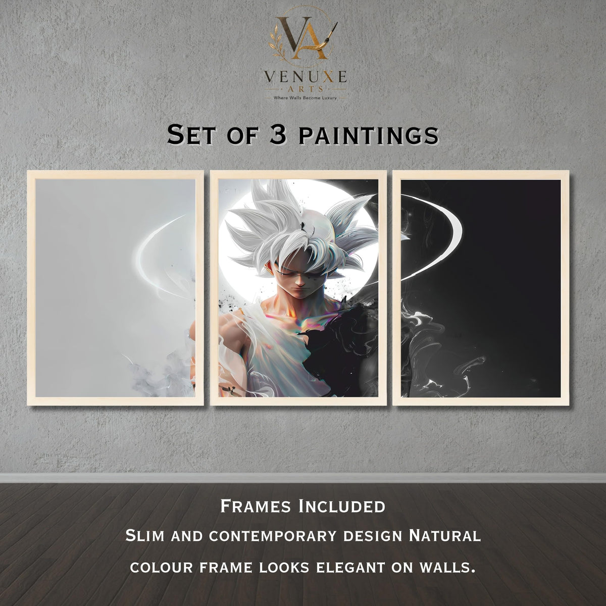 VENUXE ARTS Set Of 3 Anime Characters Wall Framed |Anime Characters Framed Poster for Living Room Bedroom Gaming Room Studio Wall Decor