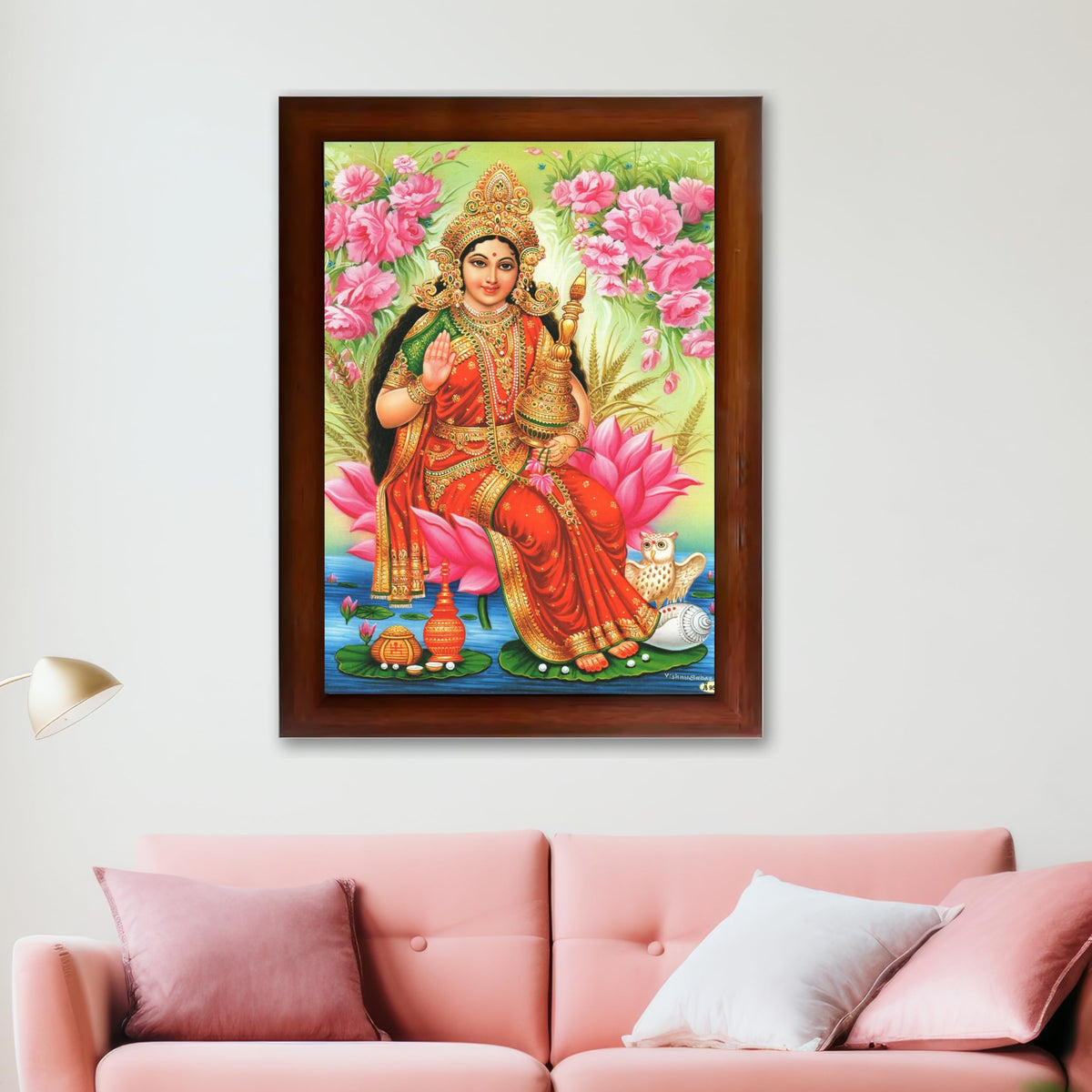 CRAFT QUEST Goddess Lakshmi Devi Dhana Vaibhav Laxmi Maa Wall Painting Framed Home Decor