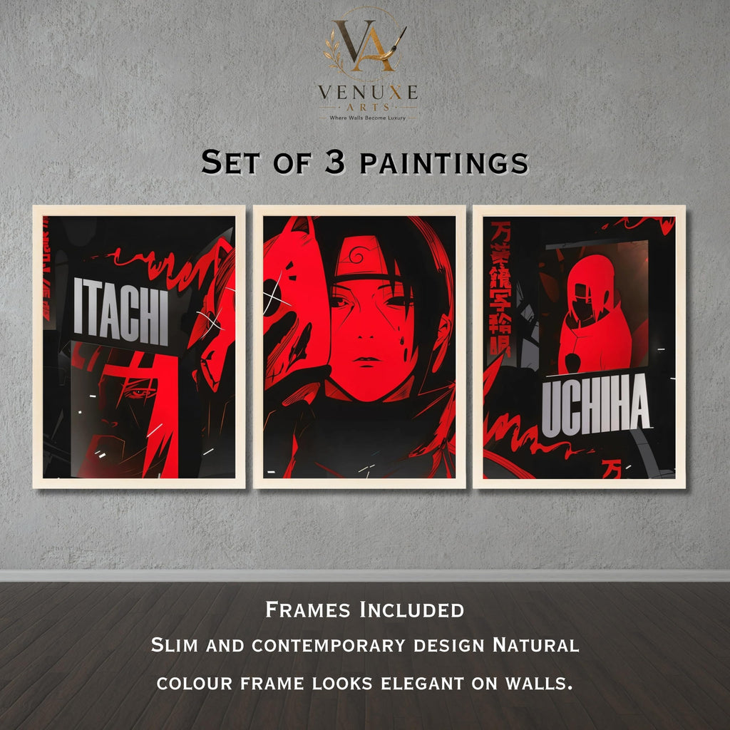 VENUXE ARTS Set Of 3 Anime Characters Wall Framed |Anime Characters Framed Poster for Living Room Bedroom Gaming Room Studio Wall Decor