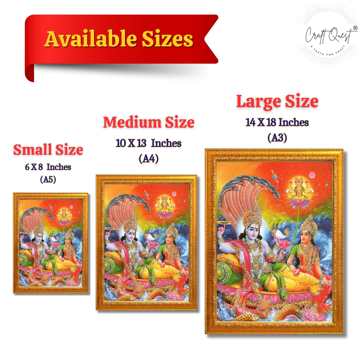 CRAFT QUEST Lord Vishnu Dev Lakshmi Devi Laxmi Narayan Ji Wall Painting Framed Home Décor