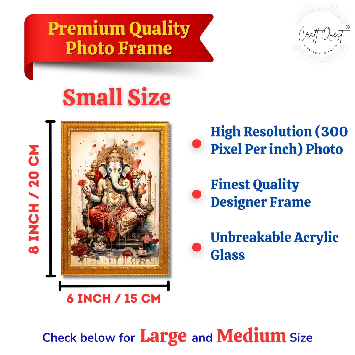 CRAFT QUEST Lord Ganesh Ganpati ji Hanging Wall Painting Framed For Home Décor