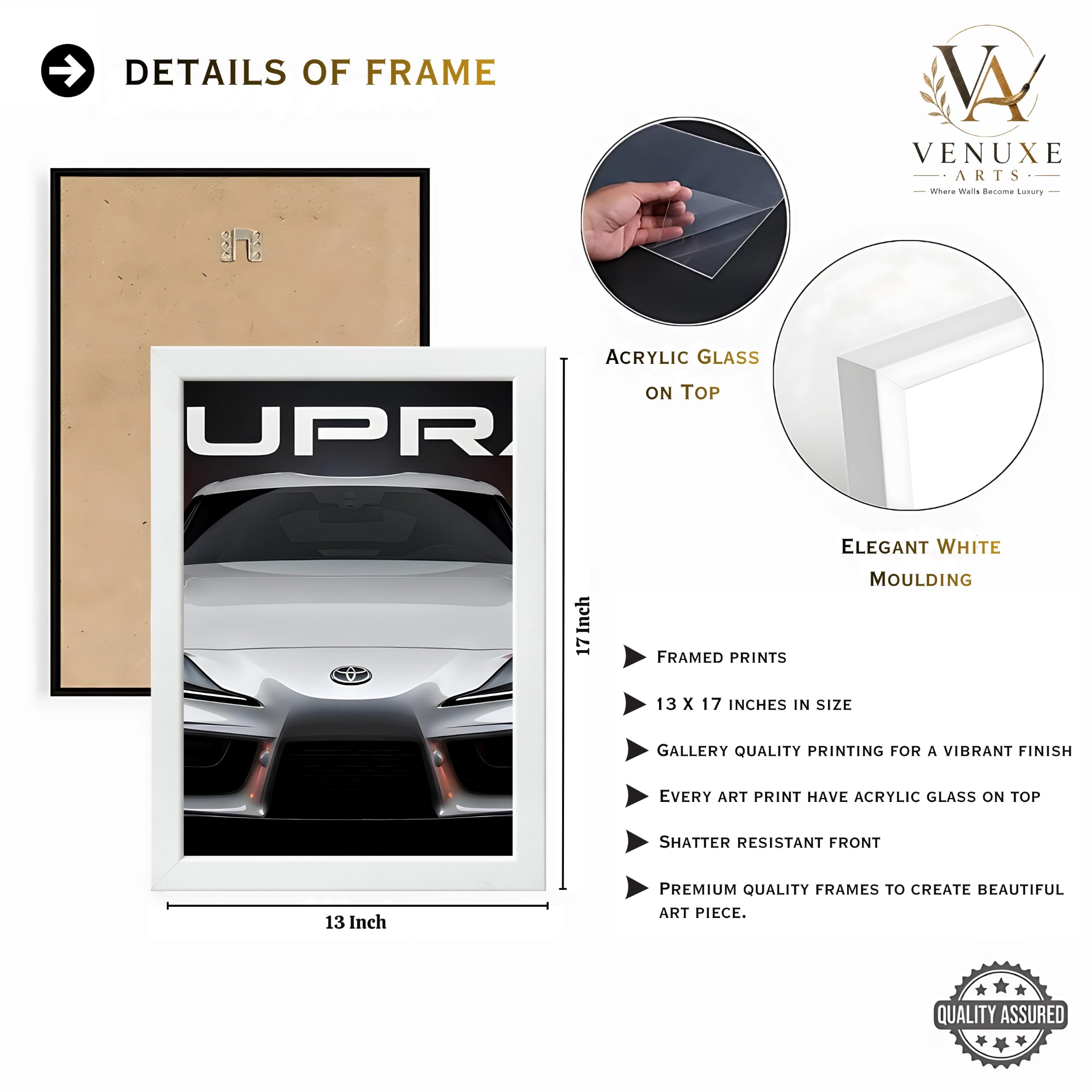 VENUXE ARTS Set Of 3 Big Sports Cars Framed Posters Gift Items for Boys Room Wall Decoration Bedroom Living Room Office Studio Décor | Car Poster Frame for Wall Décor