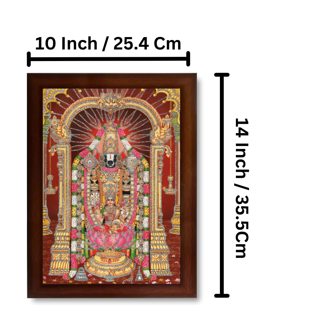 CRAFT QUEST Tirupati Balaji Lord Venkateshwara Swamy with Lakshmi ji Wall Painting Framed Home Decor (Wood,Matte,Brown,Big Size,10 X 14 Inches)