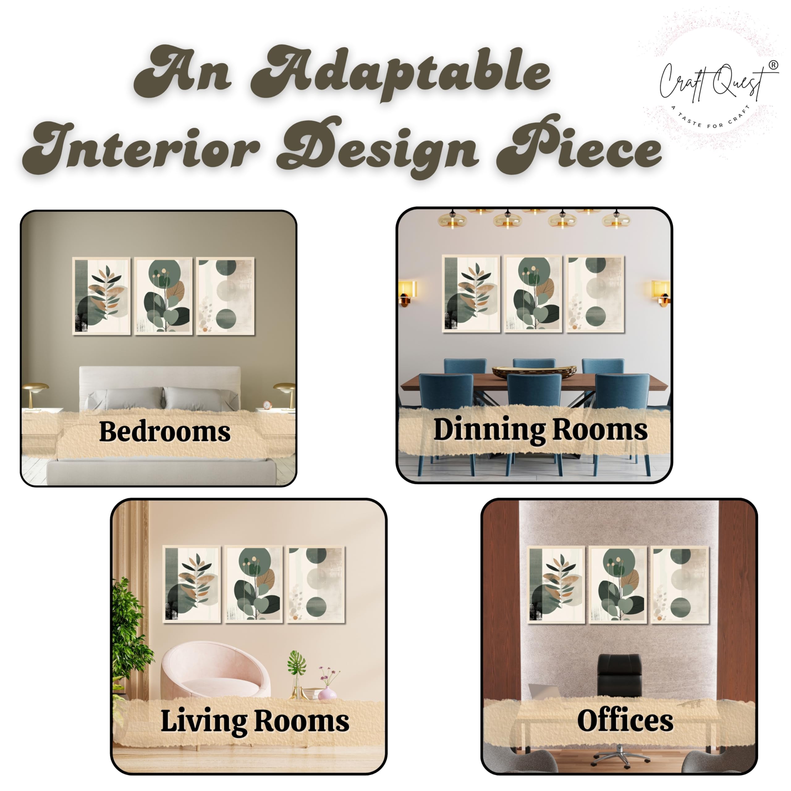 CRAFT QUEST Three Pieces Artwork | Set of 3 Frames for Home Decoration | Ideal for Living Room, Bedroom & Offices
