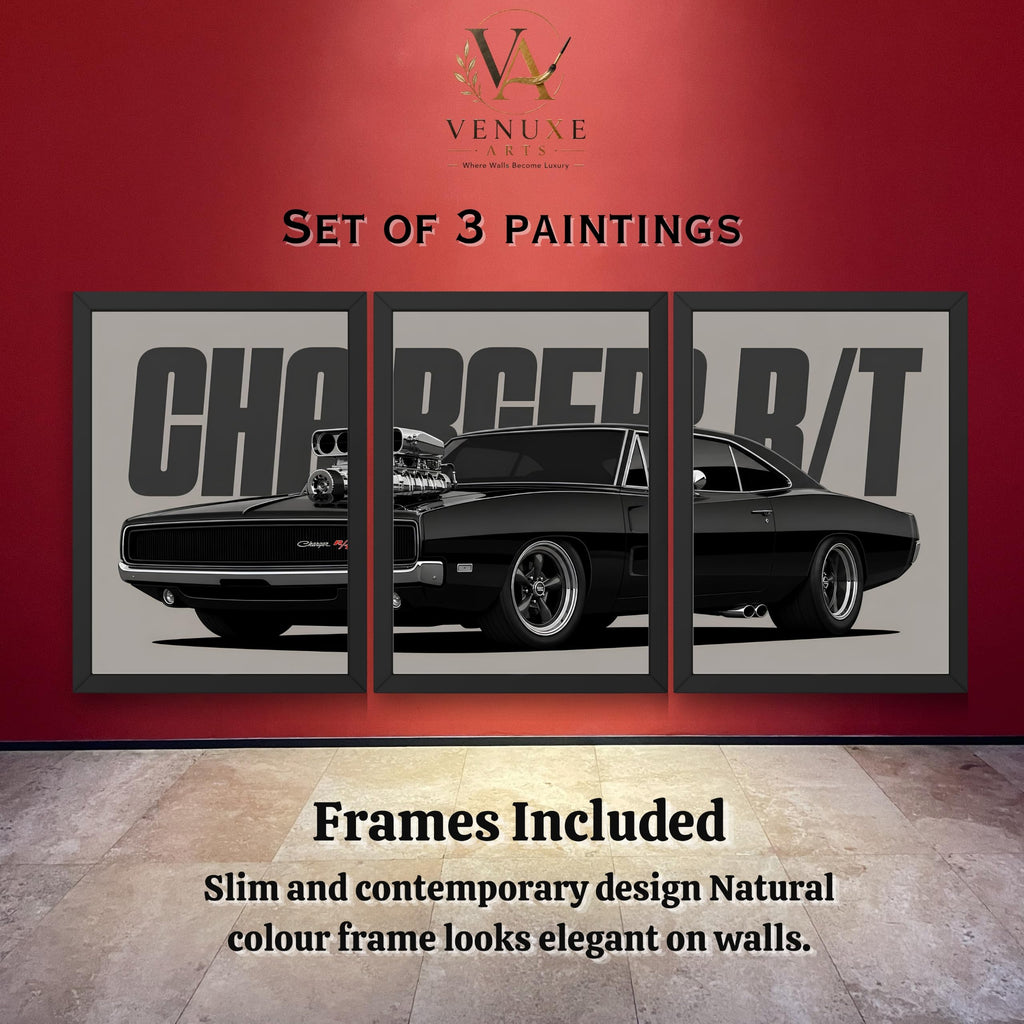 VENUXE ARTS Set Of 3 Big Sports Cars Framed Posters Gift Items for Boys Room Wall Decoration Bedroom Living Room Office Studio Décor | Car Poster Frame for Wall Décor