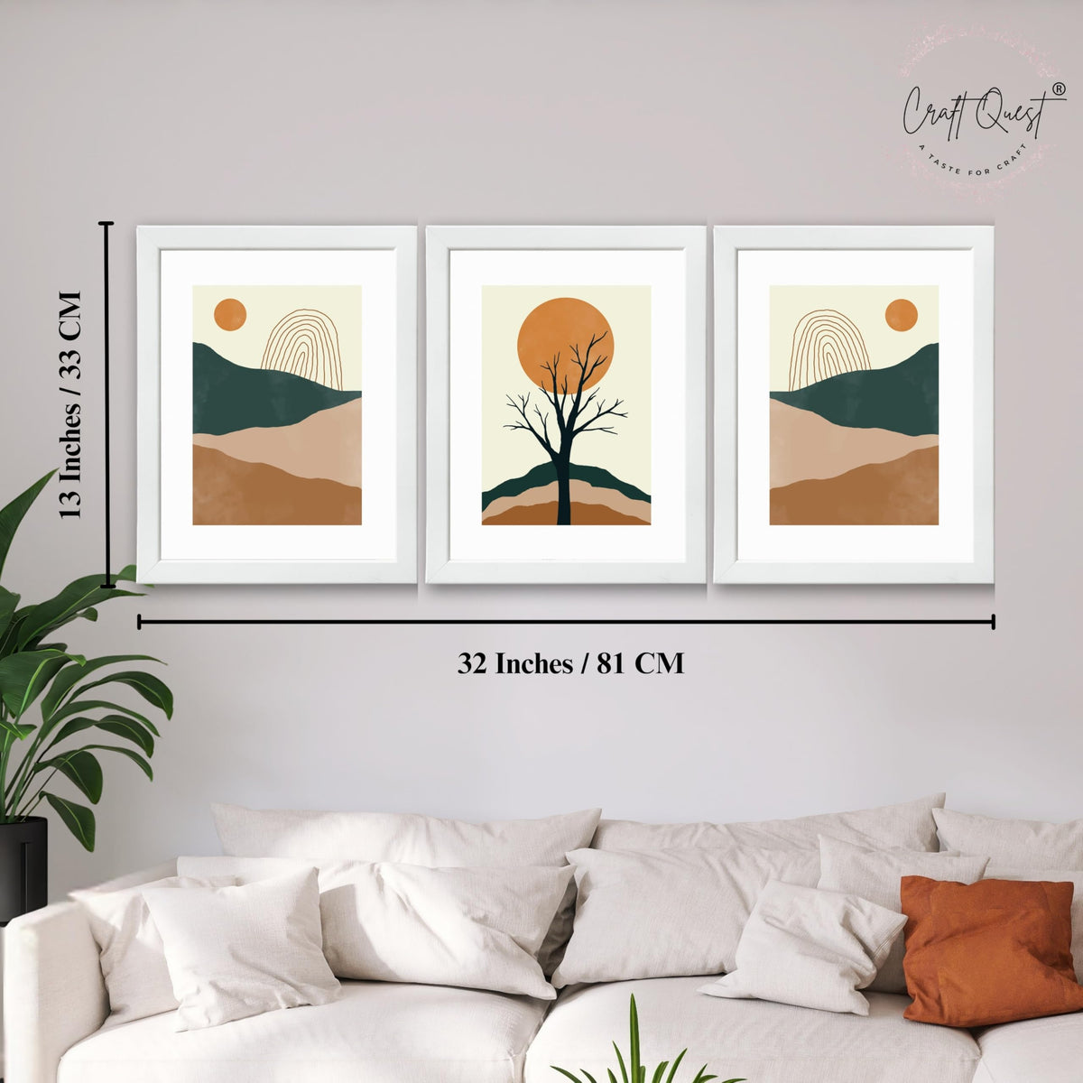 CRAFT QUEST SET OF 3 Modern Abstract Landscape Art | Set of 3 Frames for Home Decoration | Ideal for Living Room, Bedroom & Offices