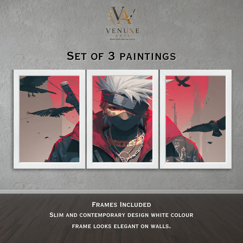 VENUXE ARTS Set Of 3 Anime Characters Wall Framed |Anime Characters Framed Poster for Living Room Bedroom Gaming Room Studio Wall Decor