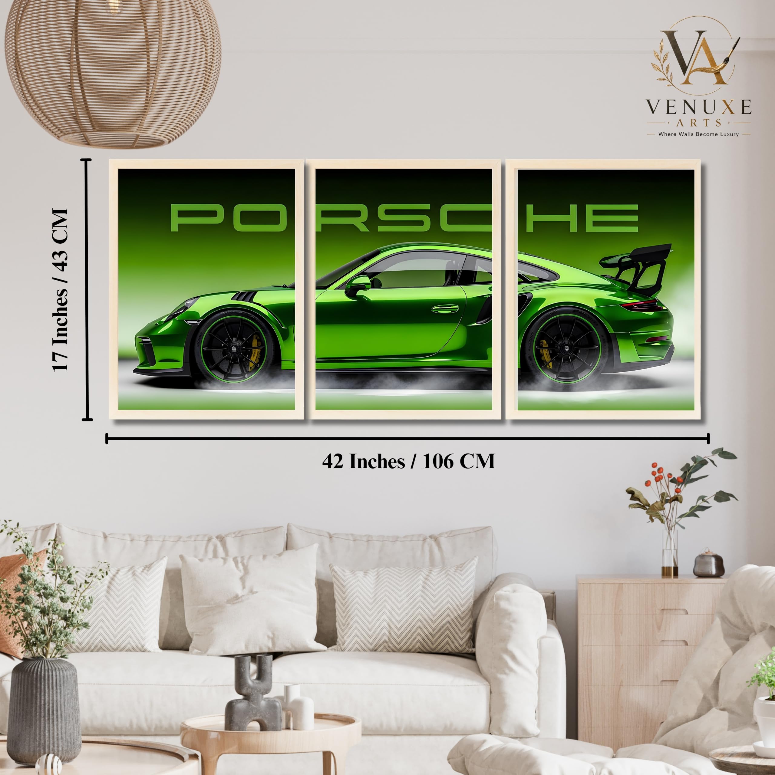 VENUXE ARTS Set Of 3 Big Sports Cars Framed Posters Gift Items for Boys Room Wall Decoration Bedroom, Living Room, Office, Studio Décor | Car Poster Frame for Wall Décor