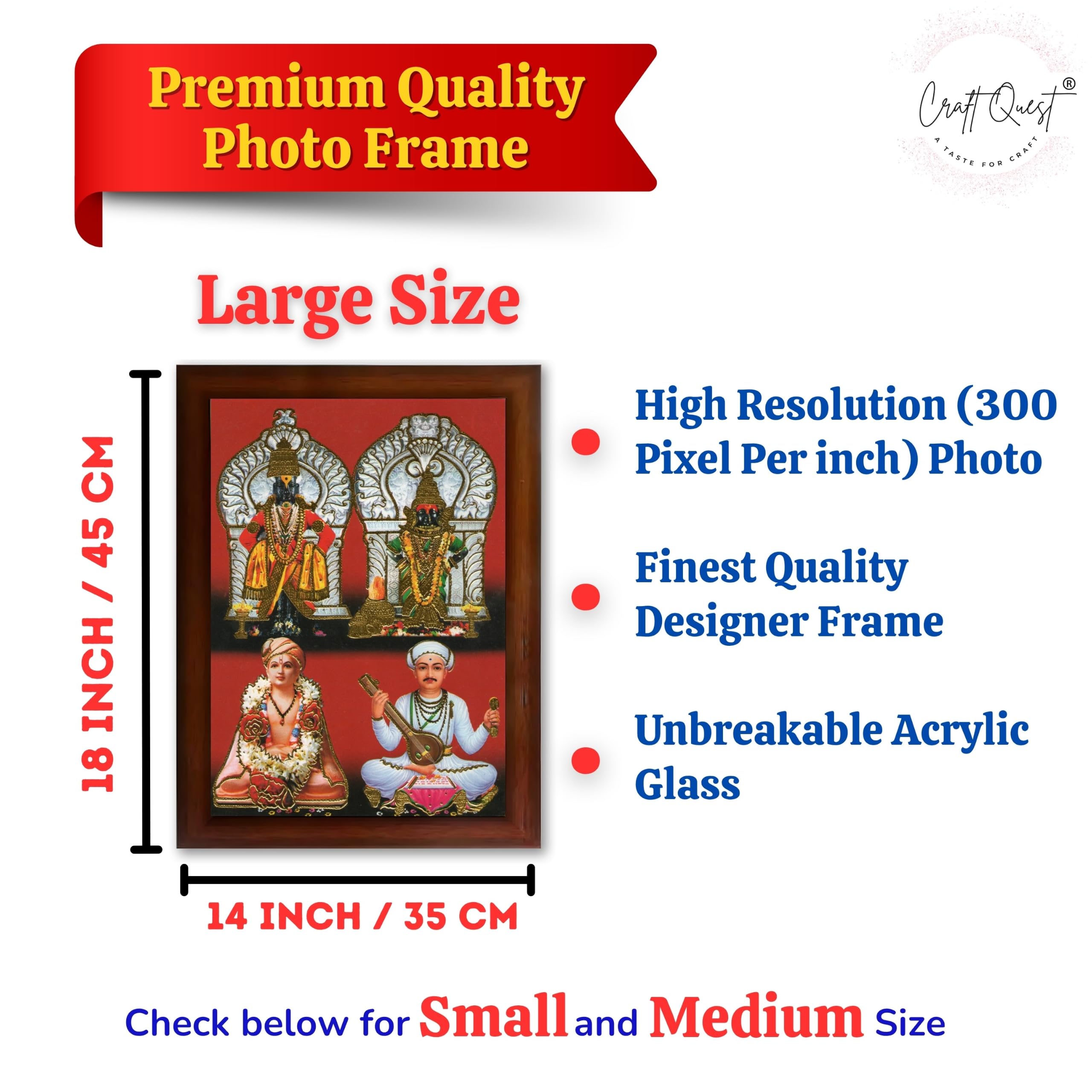CRAFT QUEST Lord Shri Vitthal Rukmini Photo Frame with Acrylic Sheet Wall Hanging/Gift/Temple/puja Room/Home Decor Frame Item