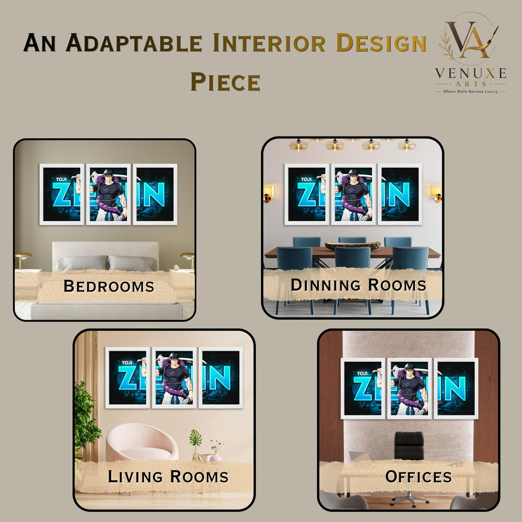 VENUXE ARTS Set Of 3 Anime Characters Wall Framed |Anime Characters Framed Poster for Living Room Bedroom Gaming Room Studio Wall Decor