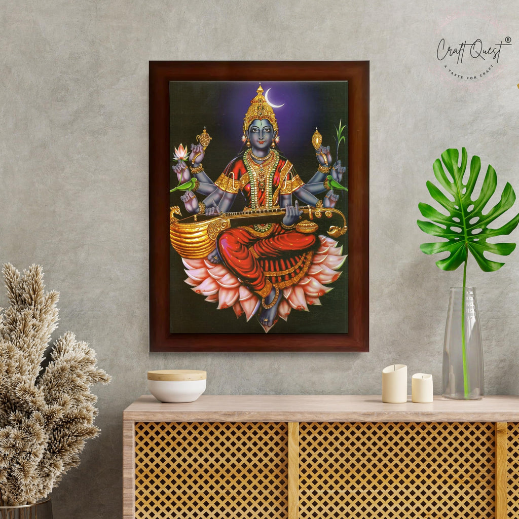 CRAFT QUEST Raja Syamala Devi Shyamala Matangi Wall Painting Framed | South God Picture Frame for Home, Office, Temple & Gifting, Decor