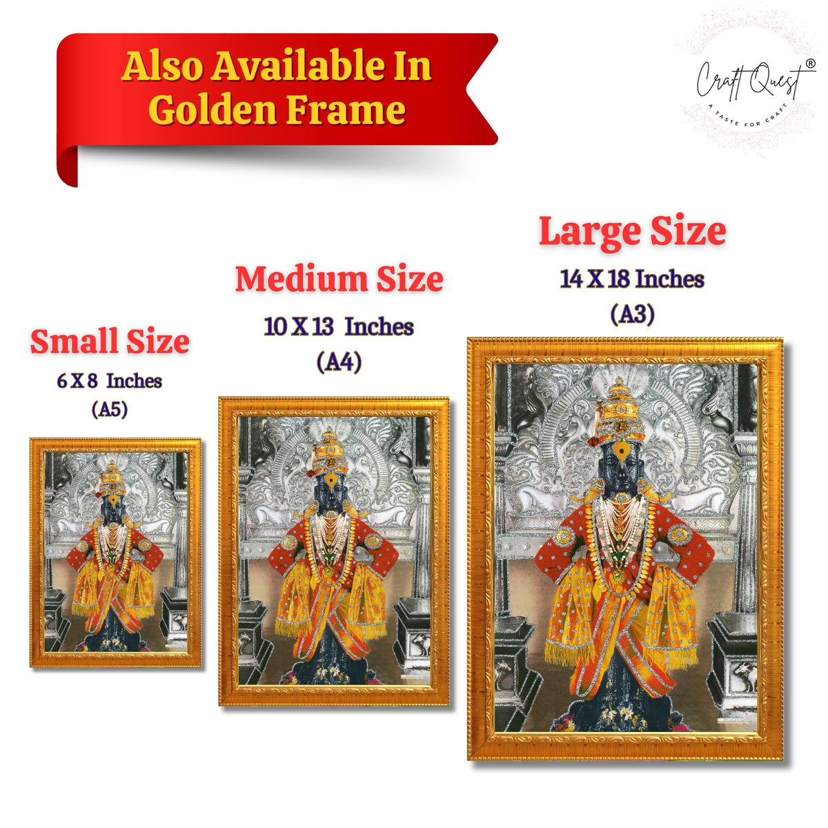 CRAFT QUEST Shri Vitthal Rukmini Religious Photo Frame with Acrylic Sheet Wall Hanging/Gift/Temple/puja Room/Home Decor Frame