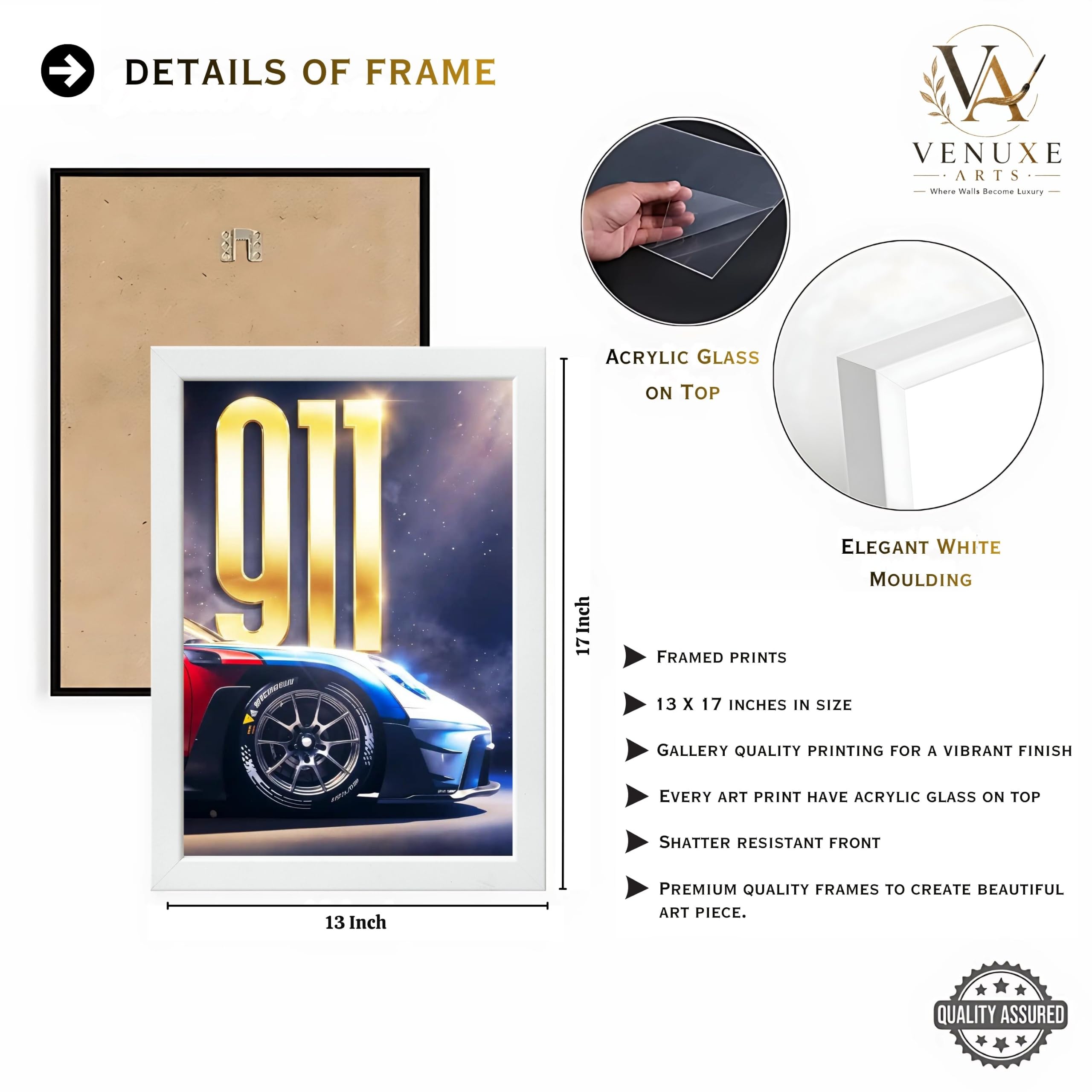 VENUXE ARTS Set Of 3 Big Sports Cars Framed Posters Gift Items for Boys Room Wall Decoration Bedroom Living Room Office Studio Décor | Car Poster Frame for Wall Décor