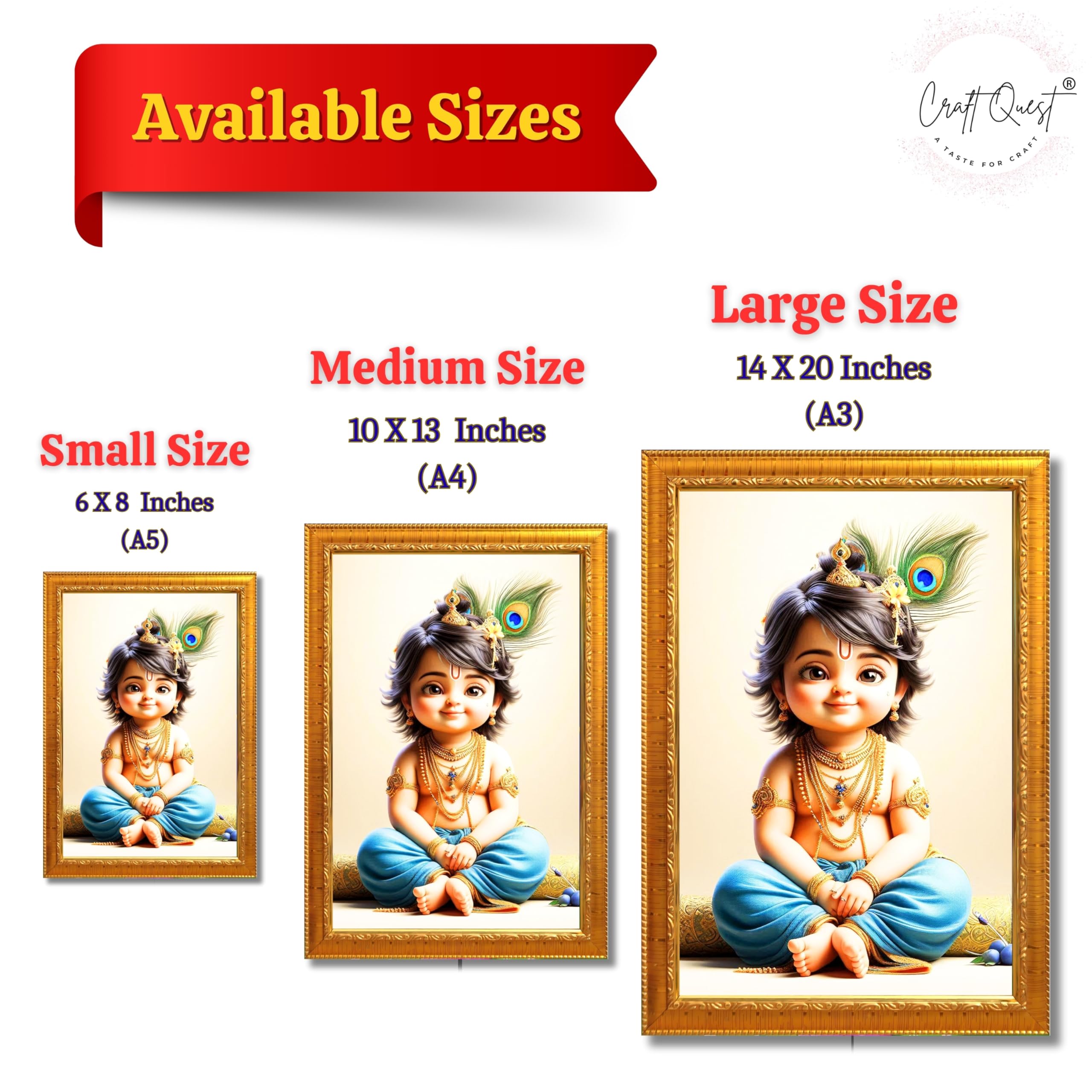 CRAFT QUEST Bal Gopal Painting | Krishna Photo Frames for Walls, Home, Bedroom, Living Room and Home Decor Item
