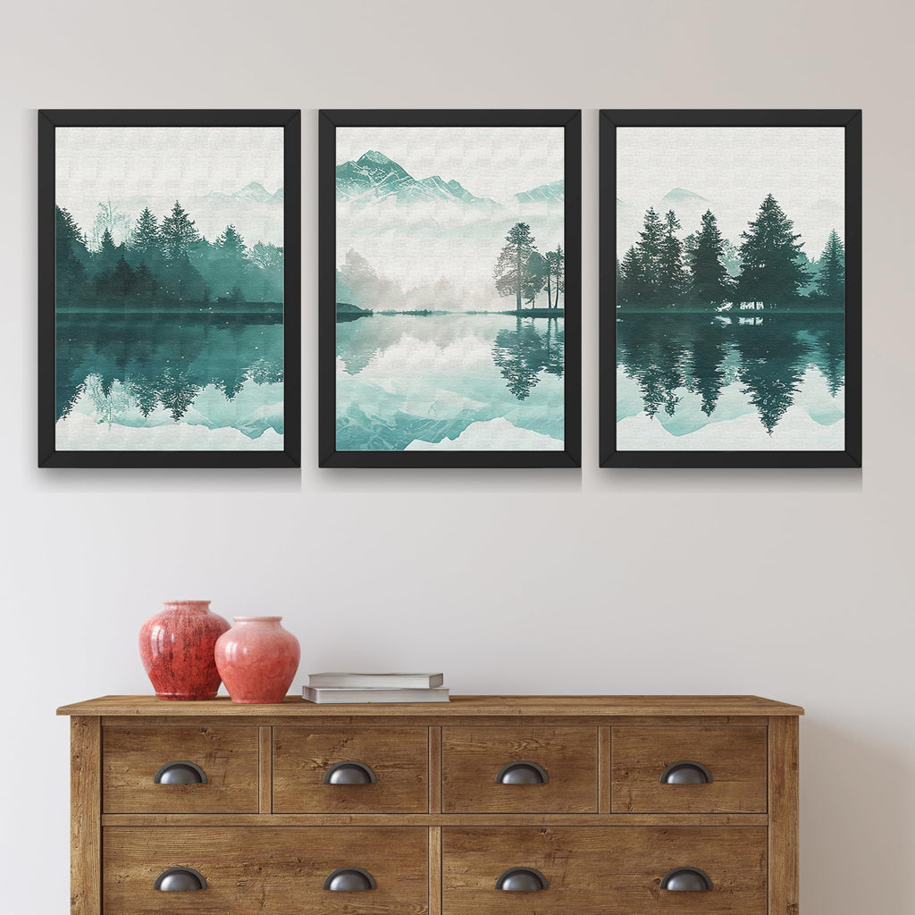 CRAFT QUEST Nature Inspired Series Paintings With Trees & Mountains Wall Art | Set of 3 Frames for Home Decoration | Ideal for Living Room, Bedroom & Offices