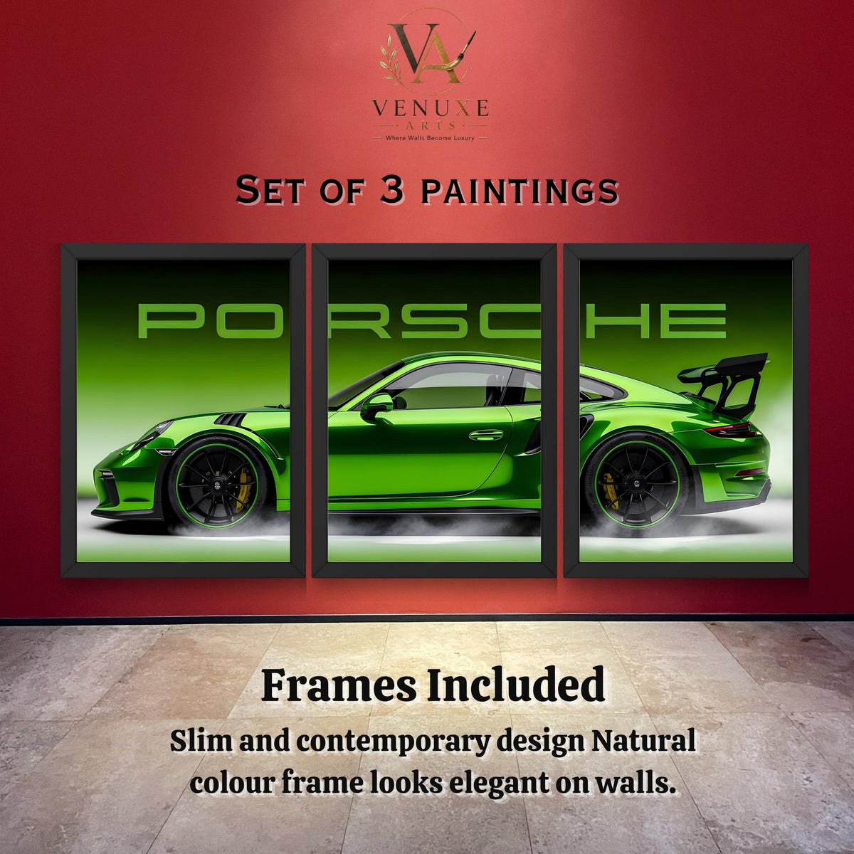 VENUXE ARTS Set Of 3 Big Sports Cars Framed Posters Gift Items for Boys Room Wall Decoration Bedroom, Living Room, Office, Studio Décor | Car Poster Frame for Wall Décor