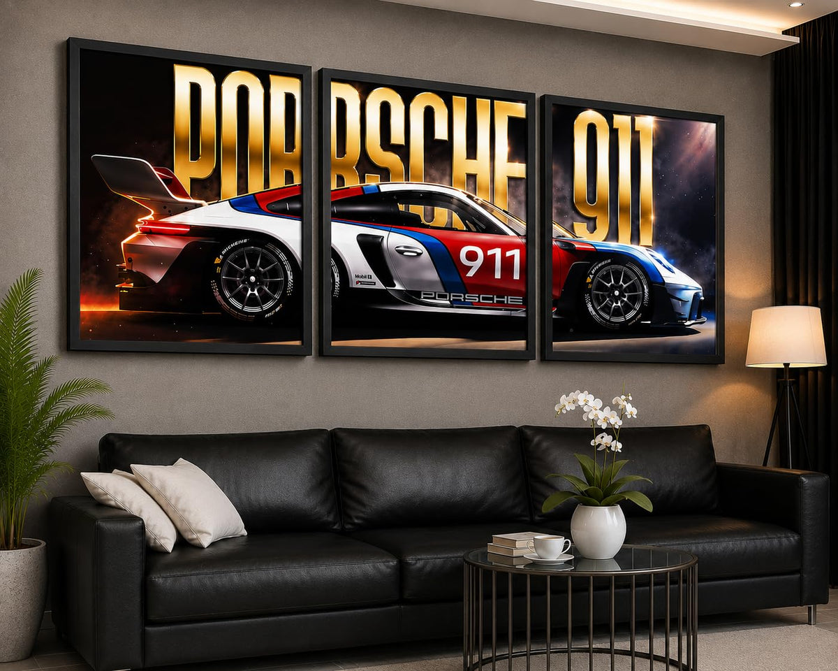 VENUXE ARTS Set Of 3 Big Sports Cars Framed Posters Gift Items for Boys Room Wall Decoration Bedroom Living Room Office Studio Décor | Car Poster Frame for Wall Décor