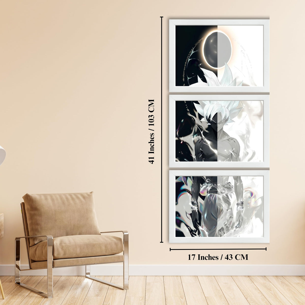 VENUXE ARTS Set Of 3 Anime Characters Wall Framed |Anime Characters Framed Poster for Living Room Bedroom Gaming Room Studio Wall Decor