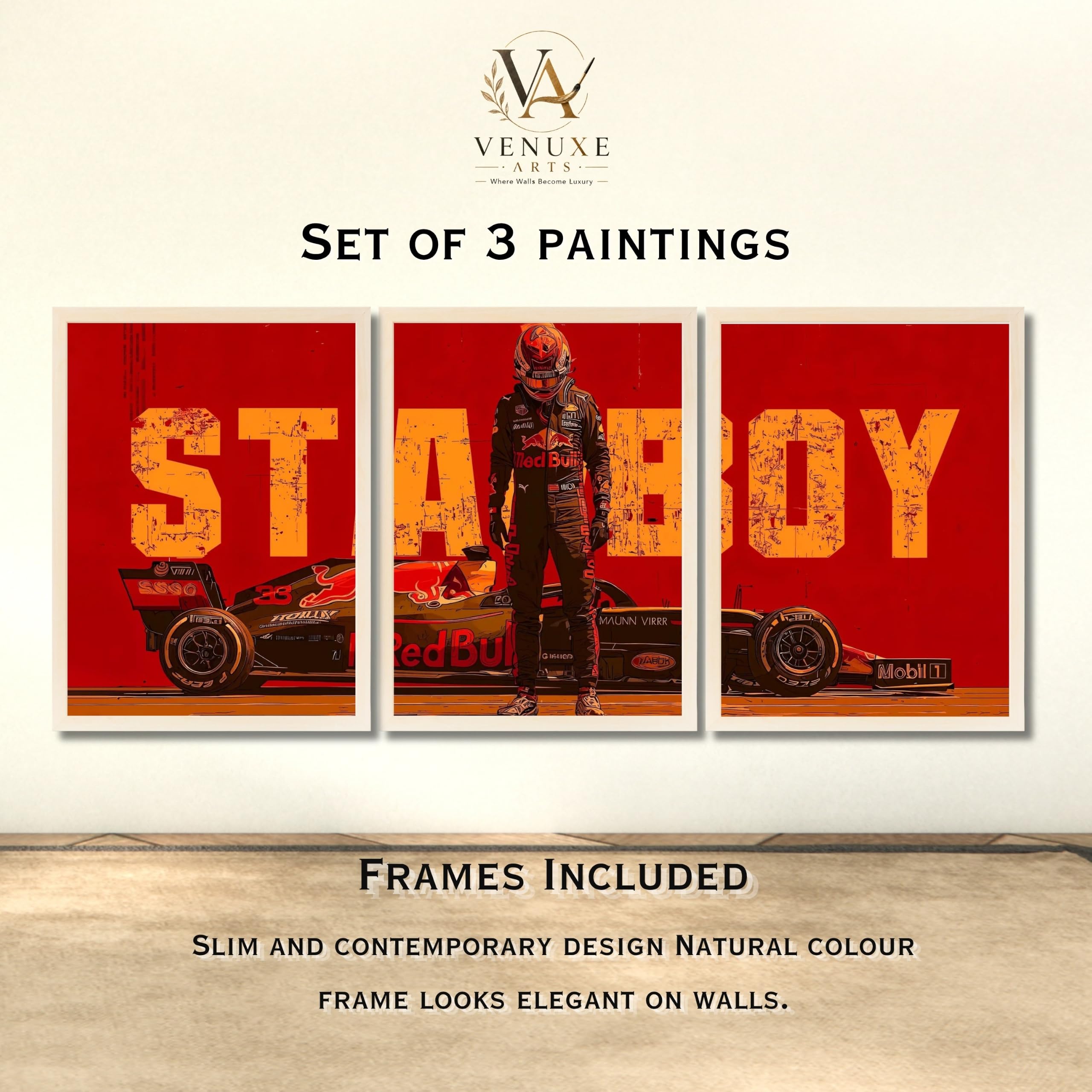 VENUXE ARTS Set Of 3 Big Sports Cars Framed Posters Gift Items for Boys Room Wall Decoration Bedroom Living Room Office Studio Décor | Car Poster Frame for Wall Décor