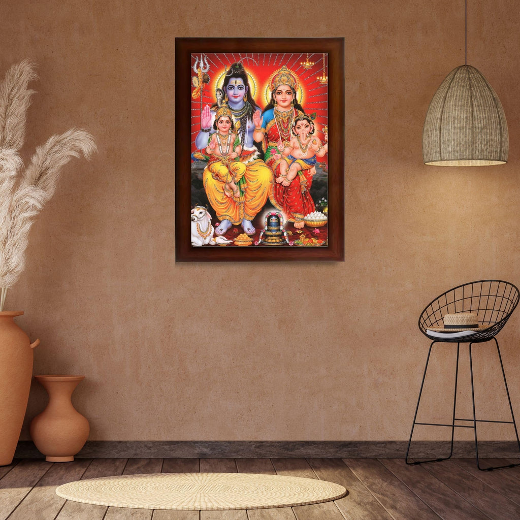 CRAFT QUEST Shiv Parivar Religious Wood Photo Frame with Acrylic glass