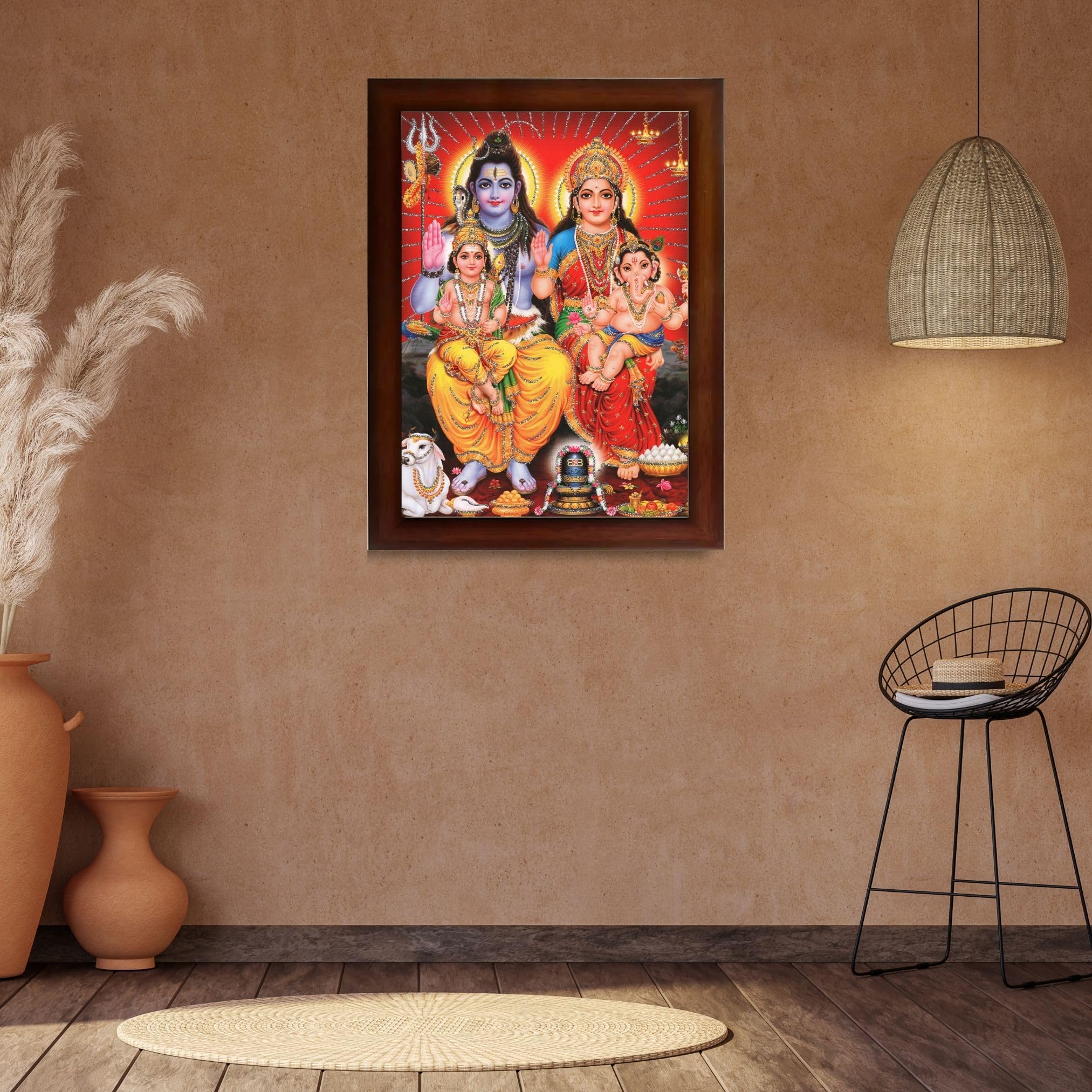 CRAFT QUEST Shiv Parivar Religious Wood Photo Frame with Acrylic glass