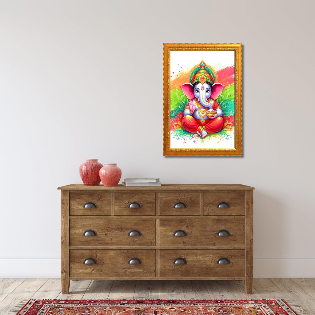 CRAFT QUEST Lord Ganesh ji Art Framed Wall Painting With Frame For Home and,Office Décor Items