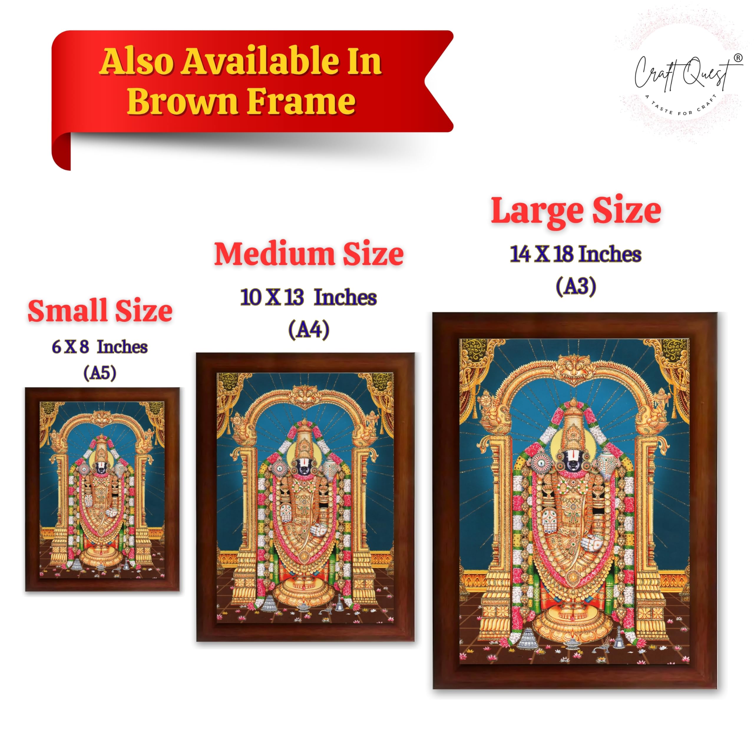 CRAFT QUEST Lord Tirupati Balaji Lakshmi Venkateshwara Swamy Wall Painting Framed Home Room Decor