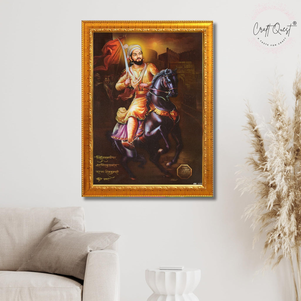 CRAFT QUEST Chattrapati Shivaji Maharaj Wall Painting Photo Frame With Acrylic Sheet | For Living, Pooja Room | Home Decoration Item | Best Gifting Option