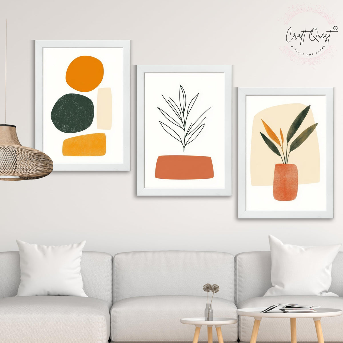 CRAFT QUEST SET OF 3 Organic Abstract Wall Art | Set of 3 Frames for Home Decoration | Ideal for Living Room, Bedroom & Offices