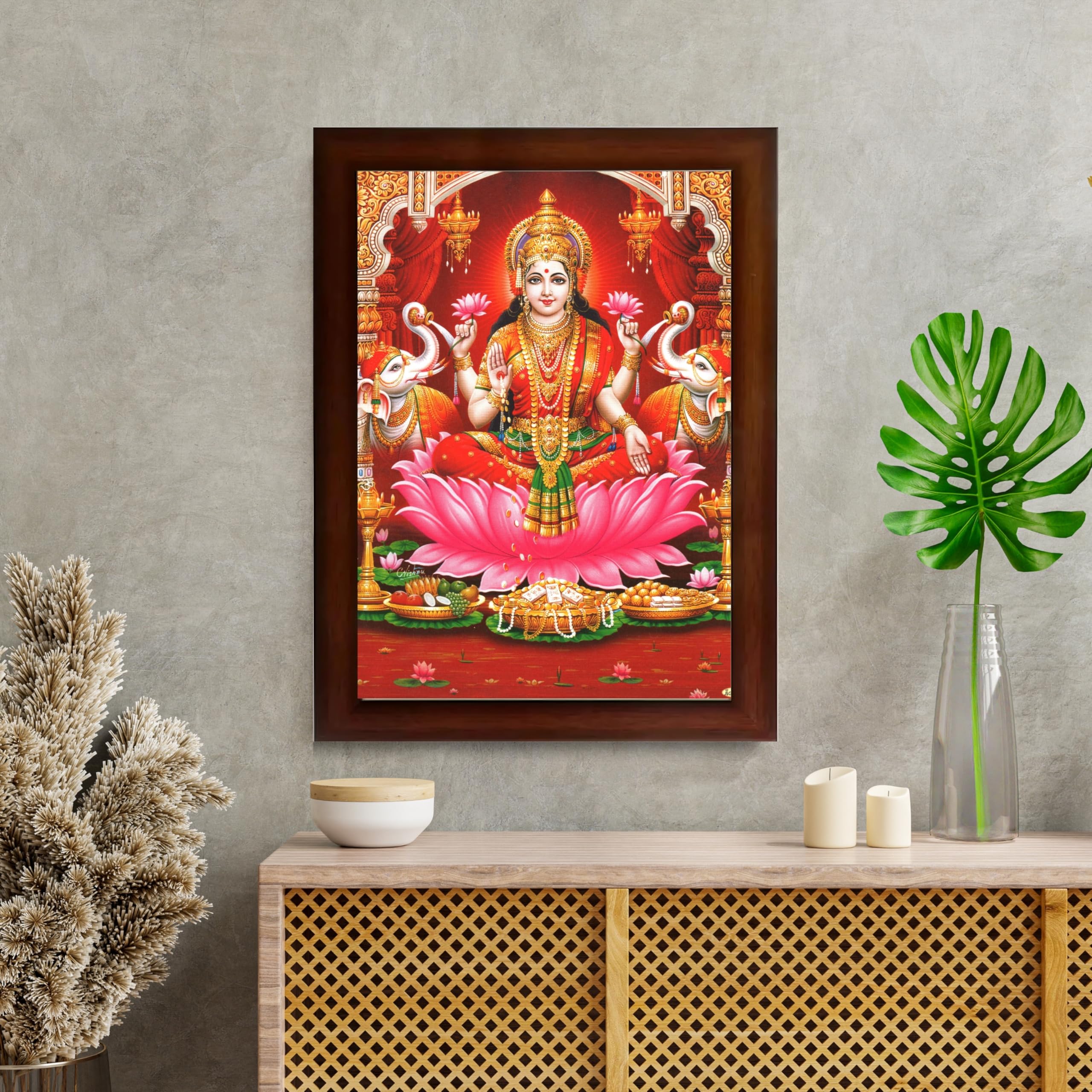 CRAFT QUEST Goddess Lakshmi Devi Dhana Vaibhav Laxmi Maa Wall Painting Frame Home Decor