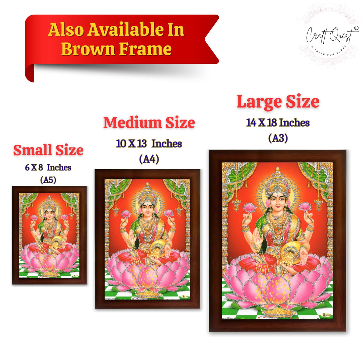 CRAFT QUEST Goddess Lakshmi Devi Dhana Vaibhav Laxmi Maa Wall Painting Frame for Diwali,Temple, Pooja, Living Room Home and Decor Item