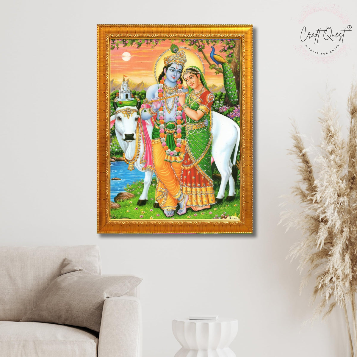CRAFT QUEST Radha Krishna Photo Frame Radhe Radhakrishna Wall Painting Framed Home Décor