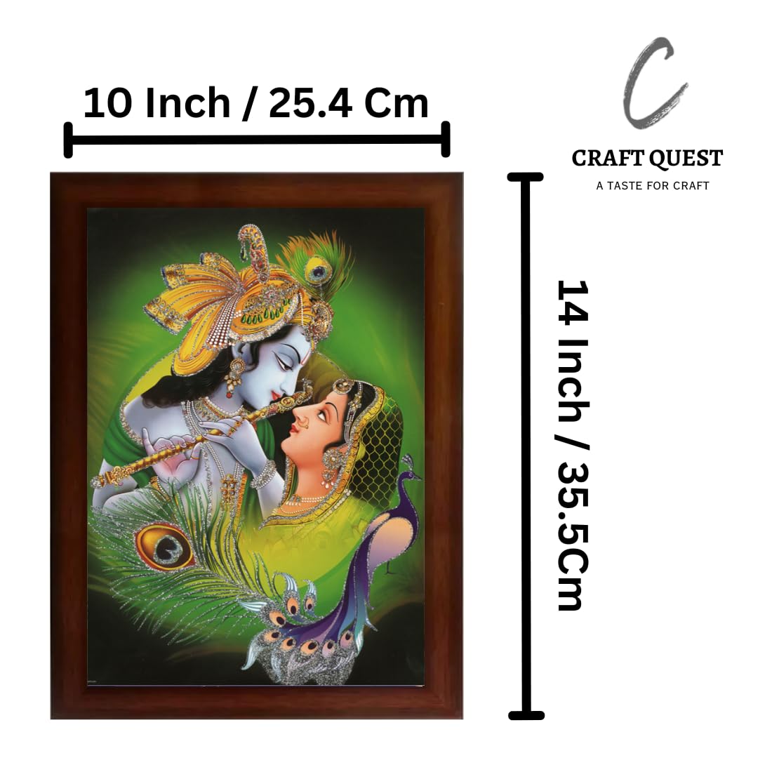 CRAFT QUEST Radha Krishna Sparkle Coated Home Decorative Gift Item Framed Painting (10 X 14 Inches, Brown) RK1013-118