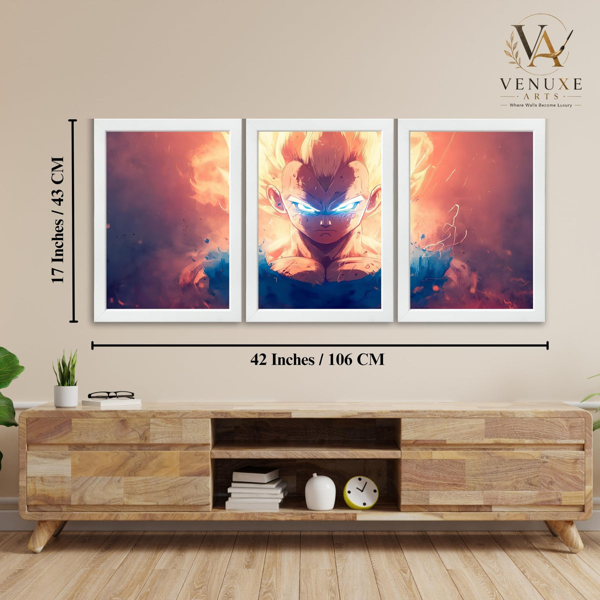 VENUXE ARTS Set Of 3 Anime Characters Wall Framed |Anime Characters Framed Poster for Living Room Bedroom Gaming Room Studio Wall Decor