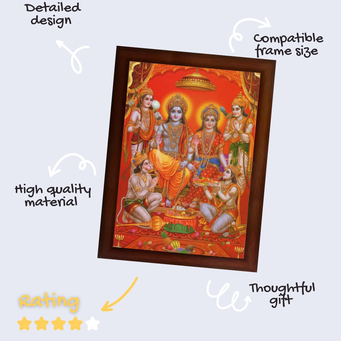 Craft Quest Ayodhya Ram Mandir Photo Frame For Wall Decoration Gift Item Painting/Shree Ram Darbar with Hanuman Jii Photo Frame (Large Size, 14 inch X 10 inch, Brown, Religious)