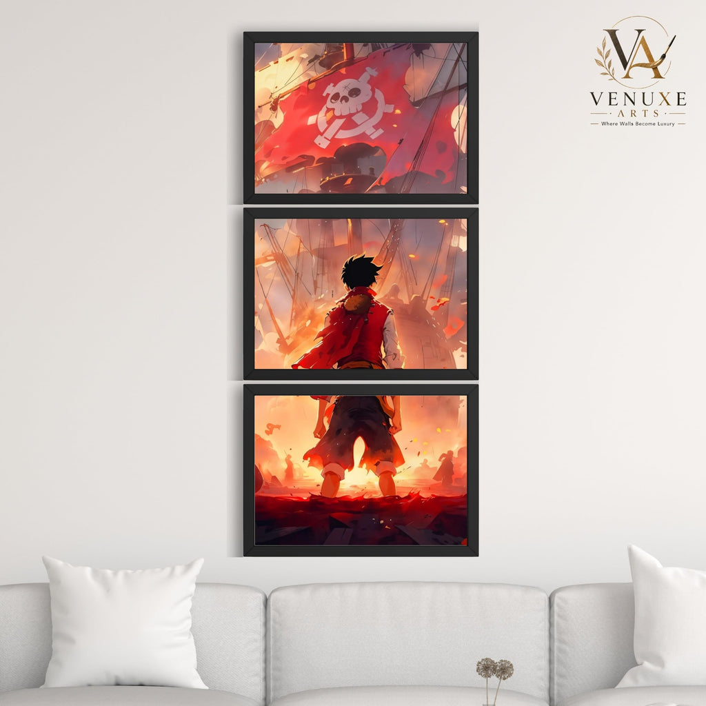 VENUXE ARTS Set Of 3 Anime Characters Wall Framed |Anime Characters Framed Poster for Living Room Bedroom Gaming Room Studio Wall Decor