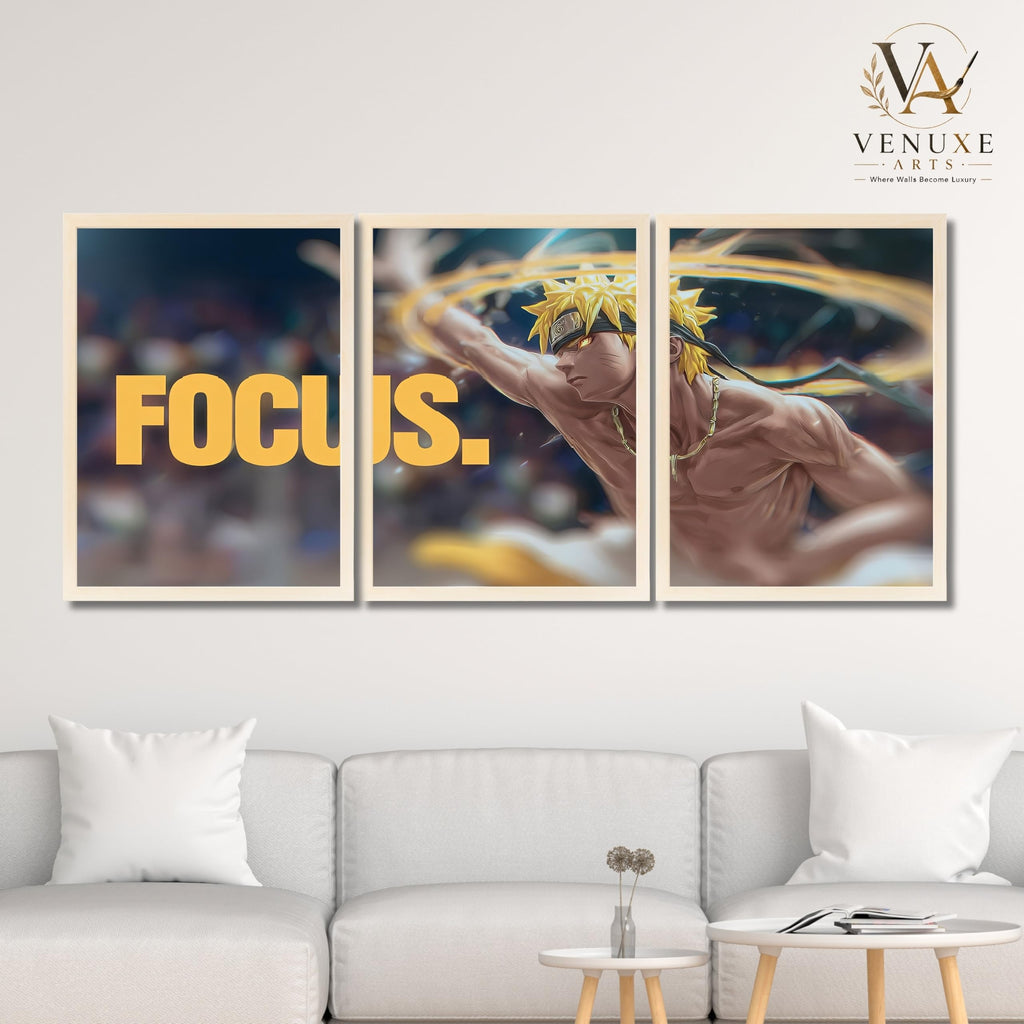 VENUXE ARTS Set Of 3 Anime Characters Wall Framed |Anime Characters Framed Poster for Living Room Bedroom Gaming Room Studio Wall Decor