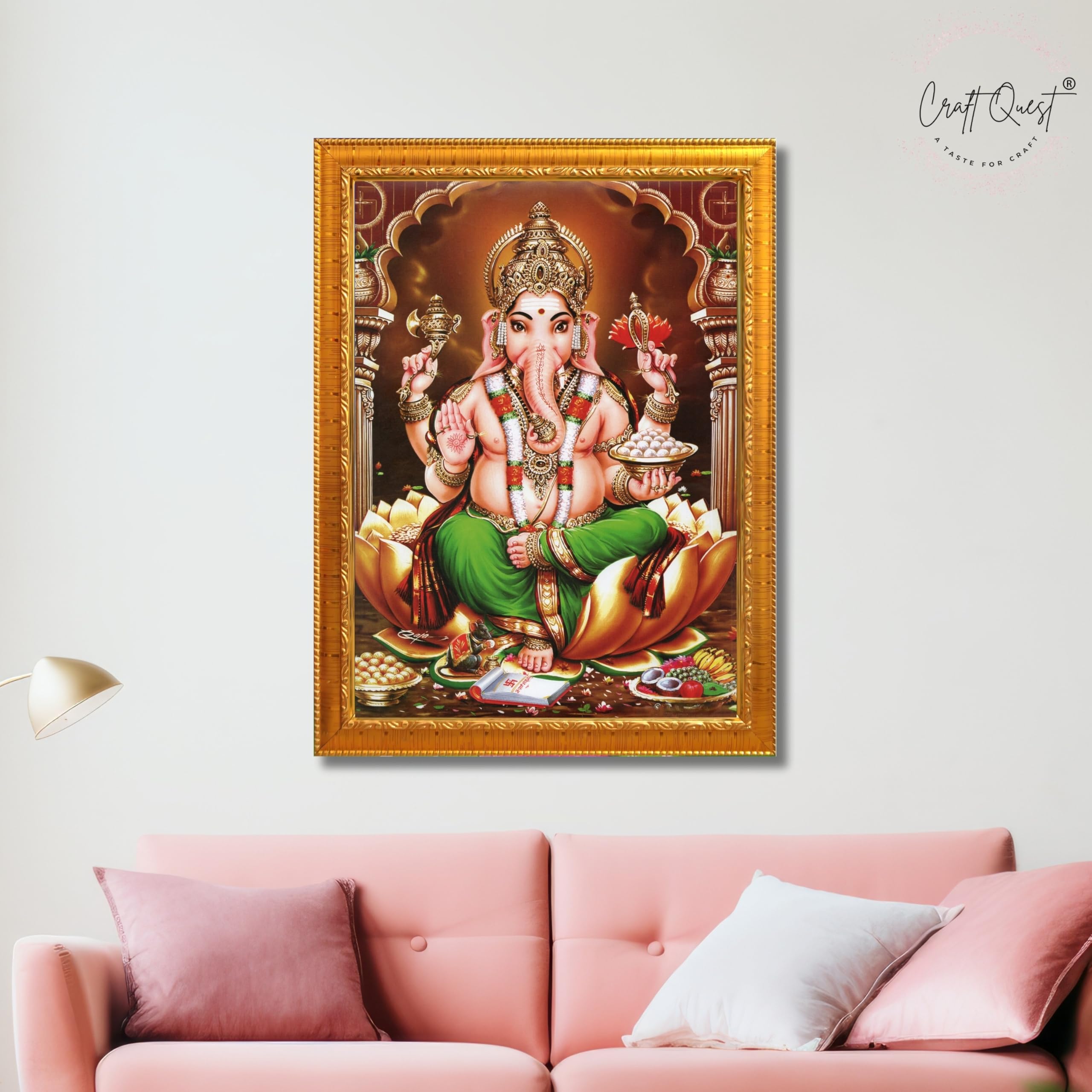 CRAFT QUEST Lord Ganesh Ganpati Photo Frame, Painting For Every House, Office, Temple, Blessing Hindu,Gift Item, Wall Decor